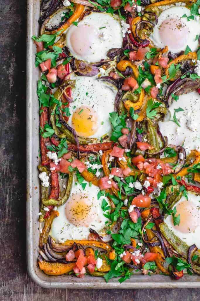 Mediterranean Sheet Pan Baked Eggs and Vegetables