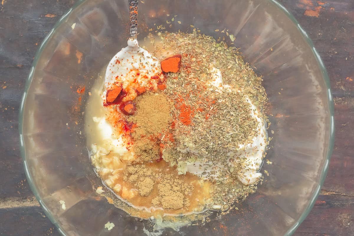 Chicken gyro marinade spice mix in a bowl.