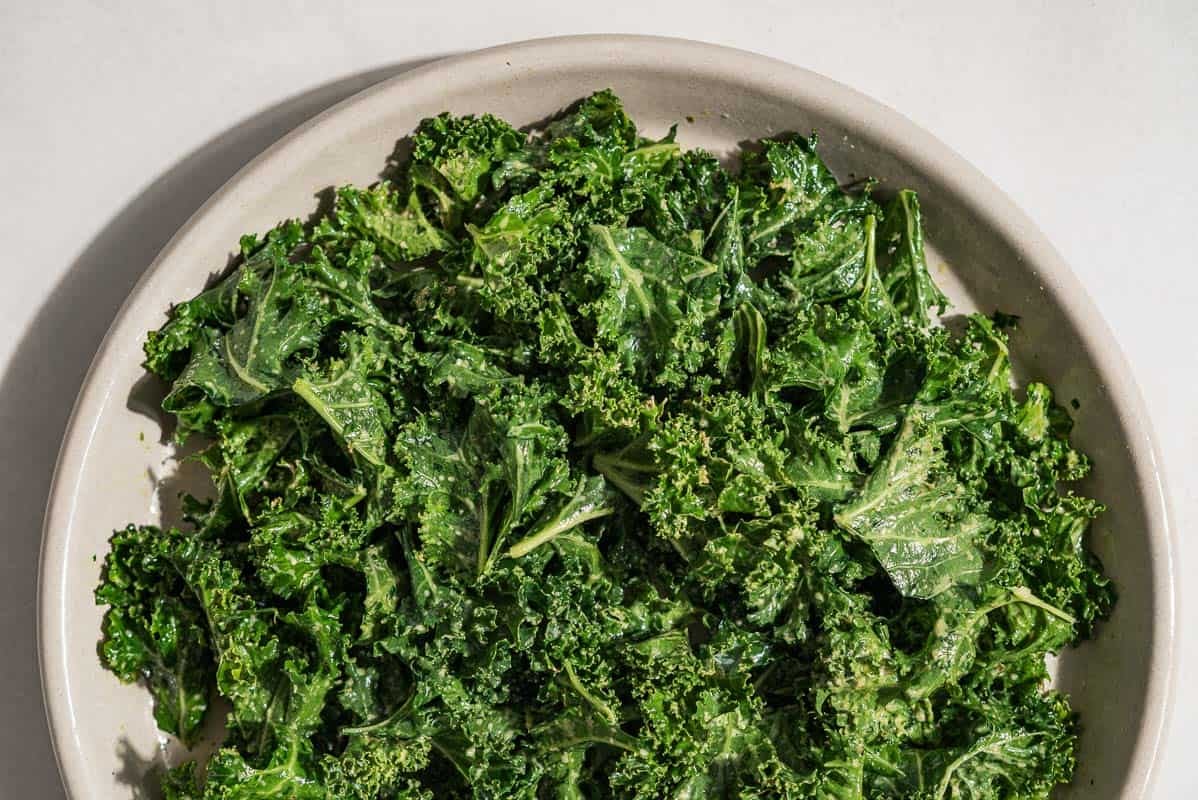 A close up of kale in a serving bowl.