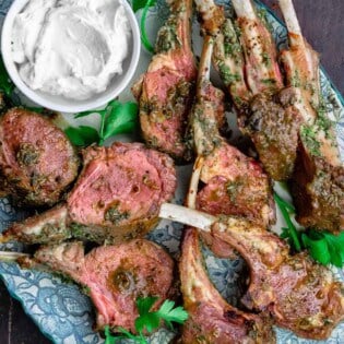 roast rack of lamb chops with tzatziki sauce