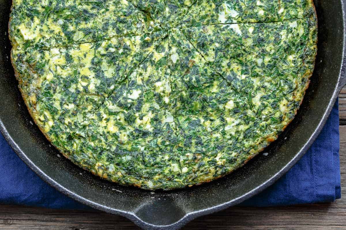 Spinach Feta Frittata in Skillet 