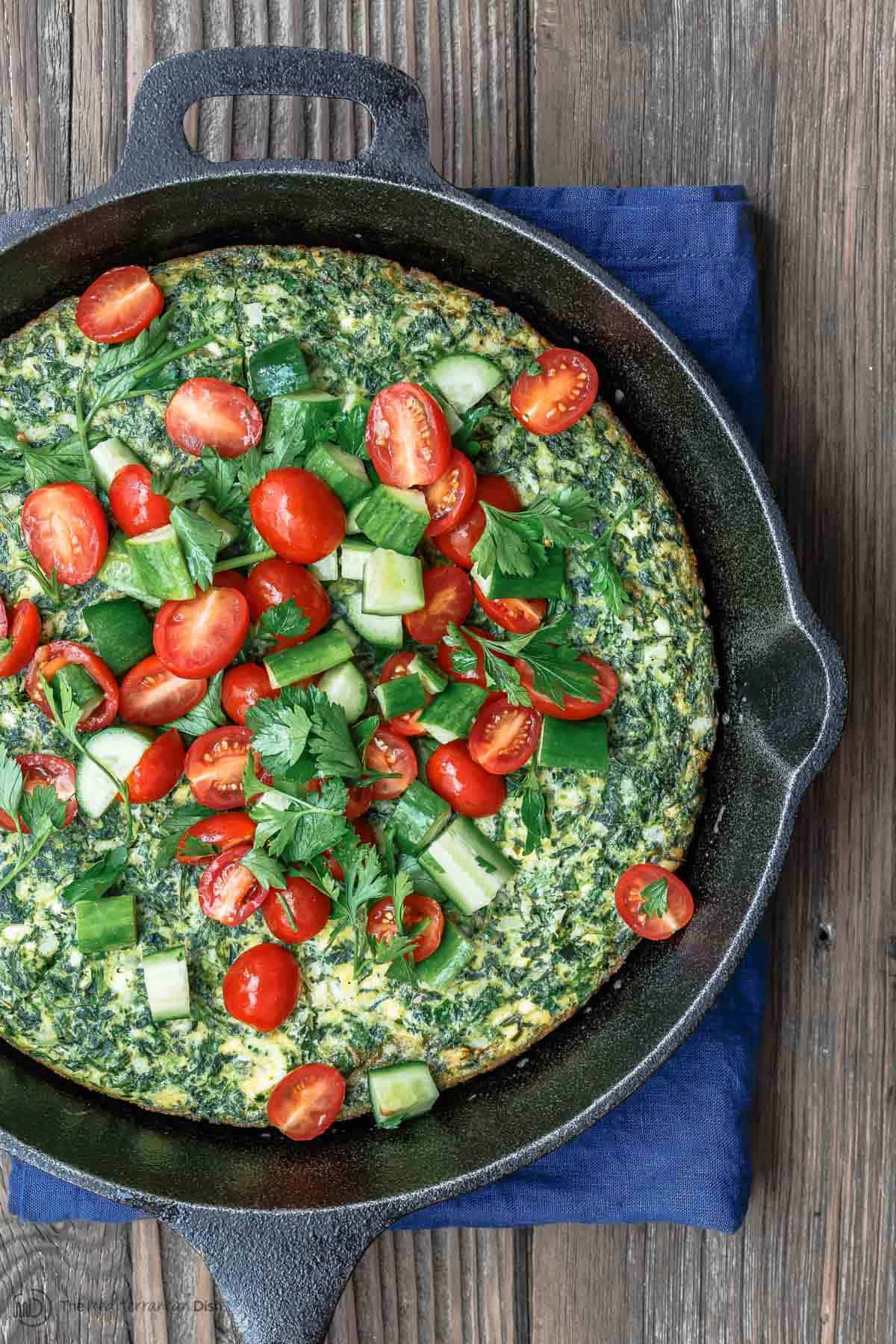 Spinach Frittata with Mediterranean salad