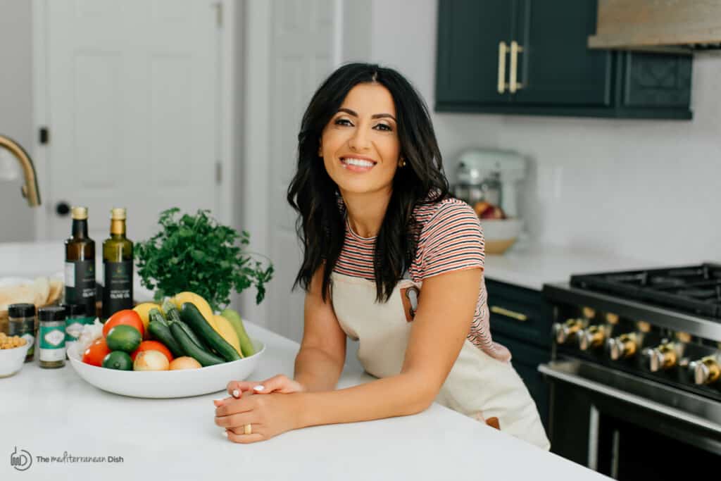 Suzy Karadsheh of The Mediterranean Dish. In the kitchen