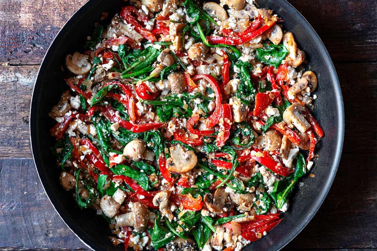 pide vegetable topping in a frying pan.